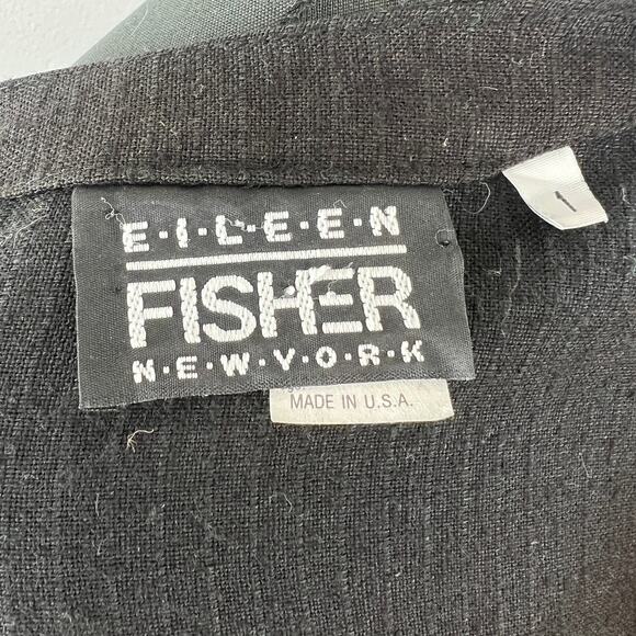 Vintage USA Eileen Fisher Black Stretch-Linen Button-Up Long Sleeve Shirt 1 S - Picture 6 of 7